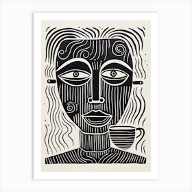 Coffee Face Linocut Inspired 1 Art Print