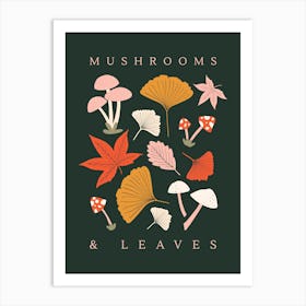 Mushrooms & Leaves Art Print