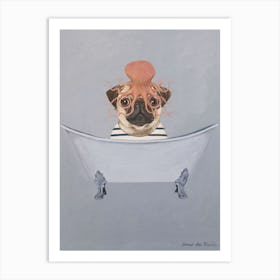 Pug With Octopus S In Bathtub Art Print