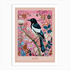 Floral Animal Painting Magpie 1 Poster Art Print