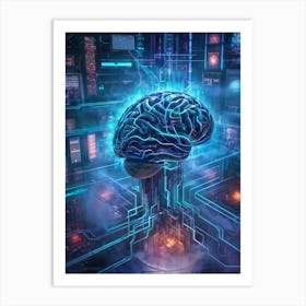 Abstract Digital Painting Of A Human Brain Neural Connections Resembling An Elaborate Circuit Its (1) Art Print