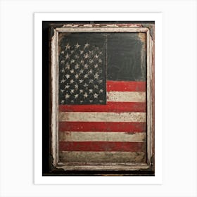 Antique Blackboard Featuring A Vintage Rendition Of An American Flag Smeared Red Stripes Adorned Wi (4) Art Print