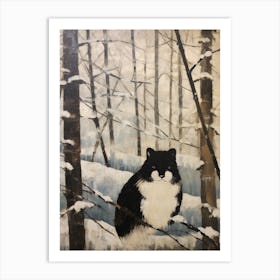 Vintage Winter Animal Painting Skunk 2 Art Print