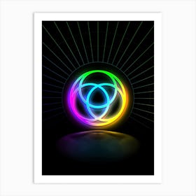Neon Geometric Glyph in Candy Blue and Pink with Rainbow Sparkle on Black n.0224 Art Print