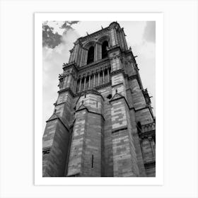 Old Notre Dame Cathedral Tower in Black and White Art Print