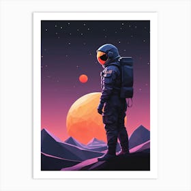 Low Poly Astronaut Minimalist Sunset (14) Art Print