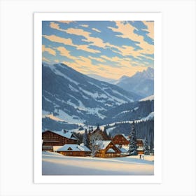 Kitzbühel, Austria Ski Resort Vintage Landscape 3 Skiing Poster Art Print