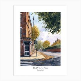 Havering London Borough   Street Watercolour 2 Poster Art Print