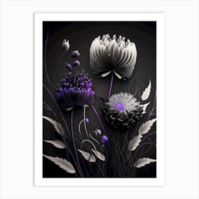 Purple black flowers Art Print