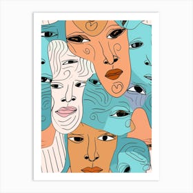 Colourful Abstract Face Line Drawing 3 Art Print