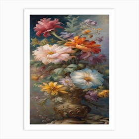 Ancient Flower Art In Oil Colors Art Print