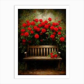 Bench With Roses Art Print