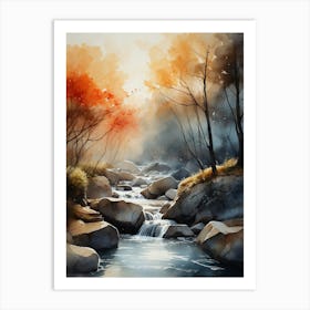 Watercolor Of A Stream 1 Art Print