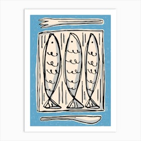 Sardines art print, Fish minimalist retro poster, Modern kitchen decor Art Print