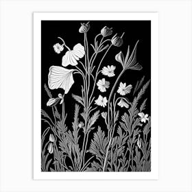 Marsh Mallow Wildflower Linocut Art Print