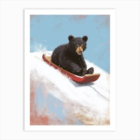 American Black Bear Cub Sledding Down A Snowy Hill Storybook Illustration 4 Art Print