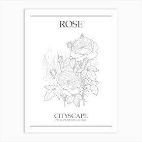 Rose Cityscape Line Drawing 2 Poster Art Print