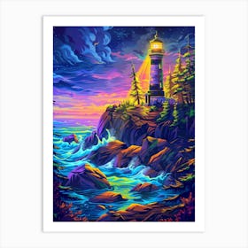 Lighthouse At Night 5 Art Print