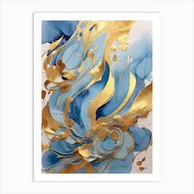 Gold And Blue Abstract Painting Art Print