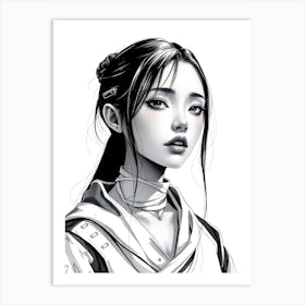 Asian Girl Portrait Drawing Art Print