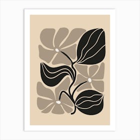 Neutral Flowers and Leaves Art Print