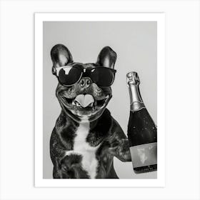 French Bulldog Holding Champagne Art Print