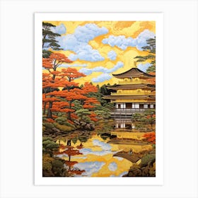 Kinkaku Ji (Golden Pavilion) In Kyoto, Ukiyo E Drawing 3 Art Print