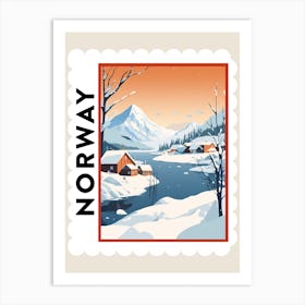 Retro Winter Stamp Poster Lofoten Islands Norway 3 Art Print