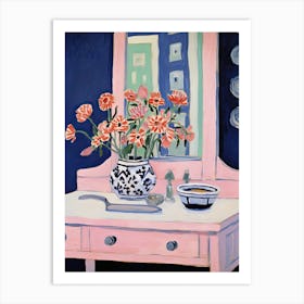 Bathroom Vanity Painting With A Cosmos Bouquet 3 Art Print