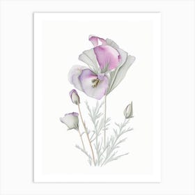Eustoma Floral Quentin Blake Inspired Illustration 4 Flower Art Print