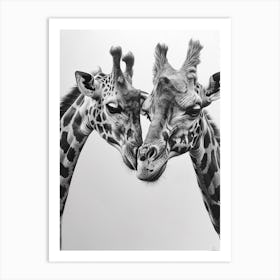 Pencil Portrait Of Two Giraffes 1 Art Print