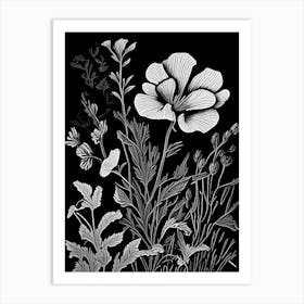 Evening Primrose Wildflower Linocut 2 Art Print