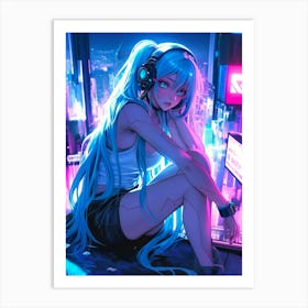 Anime Girl With Headphones 9 Art Print