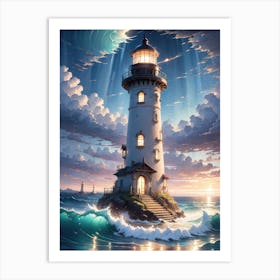 A Lighthouse In The Middle Of The Ocean 14 Art Print