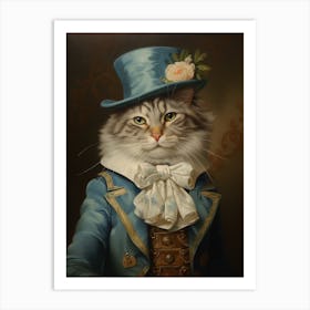 Blue Cat In A Hat Rococo Style Painting Art Print