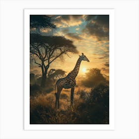 Giraffe At Sunset 1 Art Print