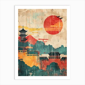 Kyoto Skyline Mid Century Modern Art Print