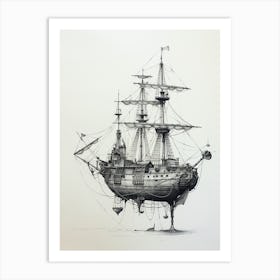 Titanic Ship Simple Pencil Drawing 2 Art Print