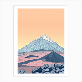 Mount Teide Spain Color Line Drawing (2) Art Print