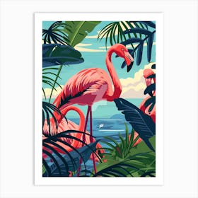 Greater Flamingo Greece Tropical Illustration 3 Art Print