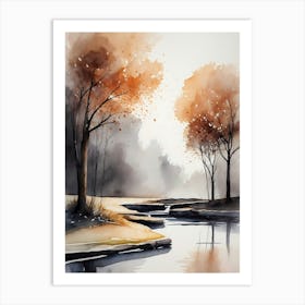 Autumn Trees By The River Art Print