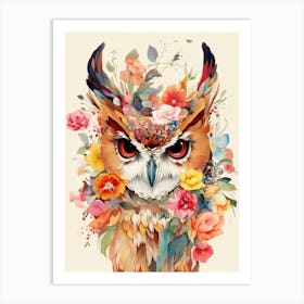 Bird With A Flower Crown Eastern Screech Owl 3 Art Print