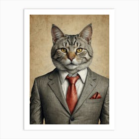 Cat In A Suit 17 Art Print