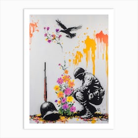 'Flora'  and war graffiti in banksy style Art Print