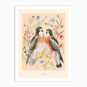 Folksy Floral Animal Drawing Falcon 4 Poster Art Print