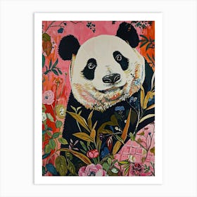 Floral Animal Painting Panda 1 Art Print