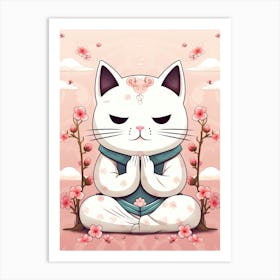 Kawaii Cat Drawings Meditating 2 Art Print