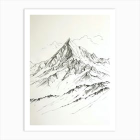 Nanga Parbat Pakistan Line Drawing 1 Art Print