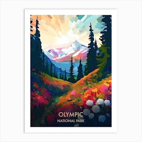 Olympic National Park Travel Poster Illustration Style 5 Art Print