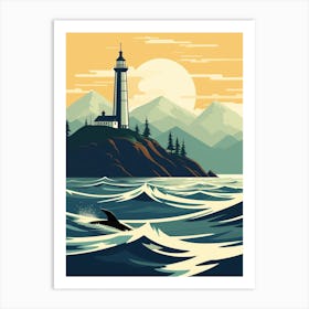 Orca Whale Fin & Lighthouse Art Print